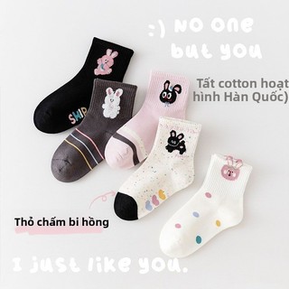 Tất hoạt hình cho bé gái – Cotton mềm thoáng khí, họa tiết thỏ dễ thương, mang đi học cực xinh