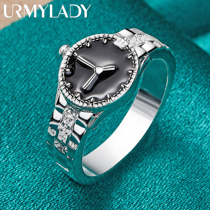 Đồng hồ đeo tay bằng bạc URMYLADY 925 7-10 # Nhẫn dành cho nữ Tiệc cưới Trang sức quyến rũ thời trang