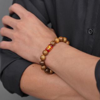 Vòng tay Trầm Hương Chữ Lộc 10K mix Om mani Pad Mê Hum -  Trầm Hương Yên Lộc