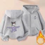 Trẻ em Kuromi Hoạt Hình Zip Áo Khoác Cozy Lông Cừu Có Mũ Trùm Đầu Dễ Thương Hàng Ngày Áo Khoác Ngoài