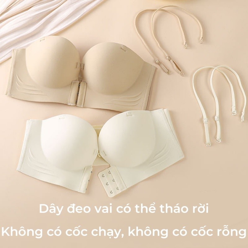 Áo Ngực Không Dây Cài Trước Nâng Ngực - Kiểu Áo Quây Độn Dày Tròn Đều, Thiết Kế Khóa Trước Chống Trượt