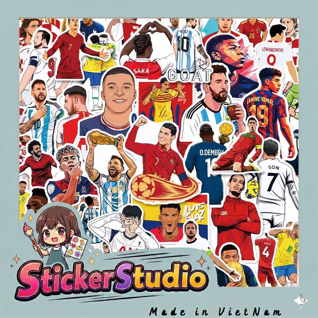100 sticker cầu thủ bóng đá phù hợp trang trí chuẩn bị world cup 2026 chống nước tốt