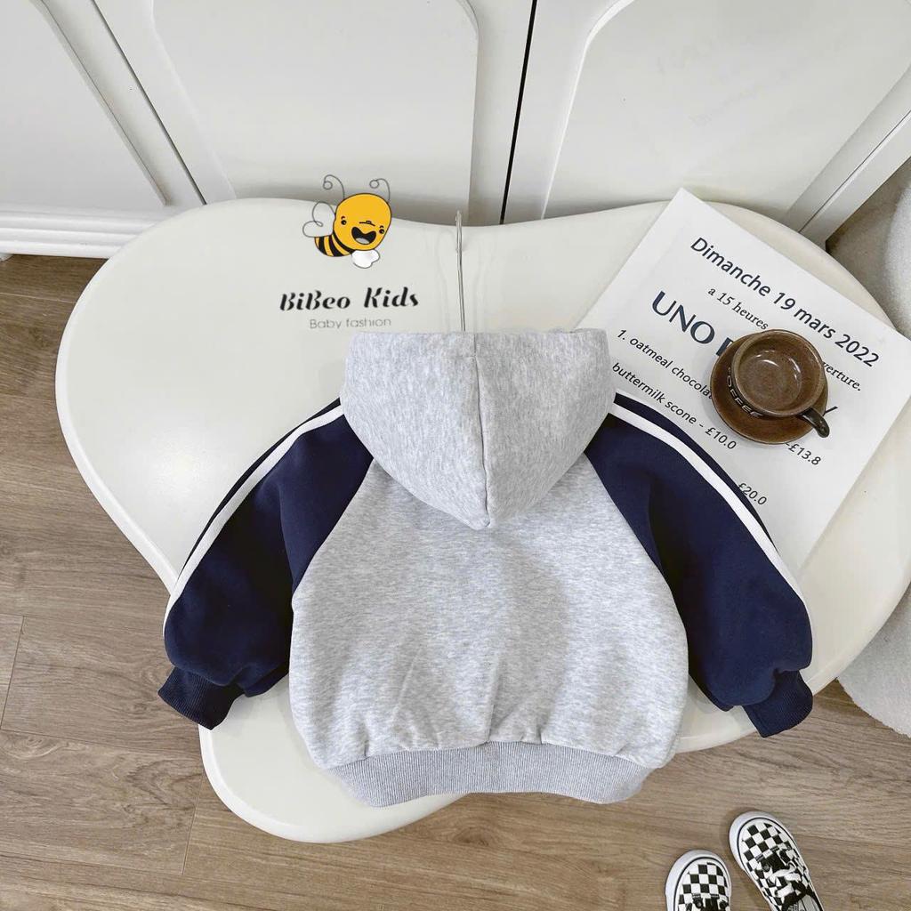 [BiBeo Kids] Áo Khoác Nỉ Bé Trai Có Mũ Khóa Kéo Thêu Logo Cao Cấp – Áo Nỉ Dài Tay Form Đẹp Cho Bé Trai Bé Gái