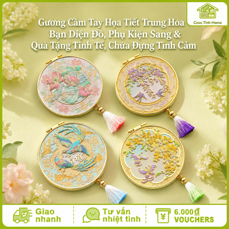 Gương Cầm Tay Họa Tiết Trung Hoa - Bạn Diện Đồ, Phụ Kiện Sang & Quà Tặng Tinh Tế, Chứa Đựng Tình Cảm