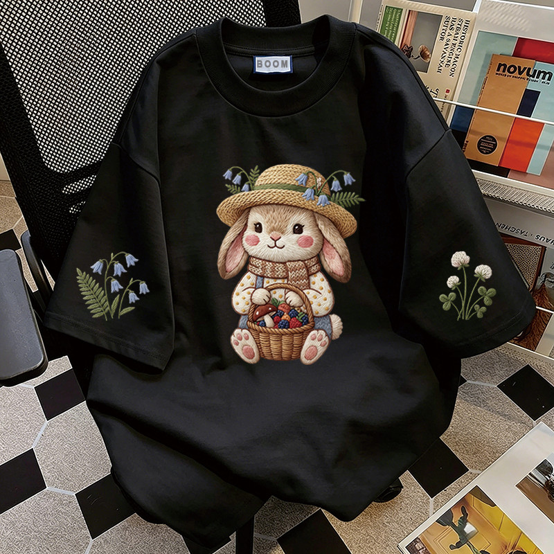 BOOM Áo thun nữ kiểu hàn quốc form rộng tay lỡ cổ tròn cotton Mát-Hè hot trend in cách dễ thương Áo phông form vừaV095