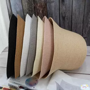 Mũ ống hút nữ BRABRAA, Mũ đi biển màu trơn vành rộng, Mũ chống nắng du lịch mùa hè có thể gập lại thoáng khí
