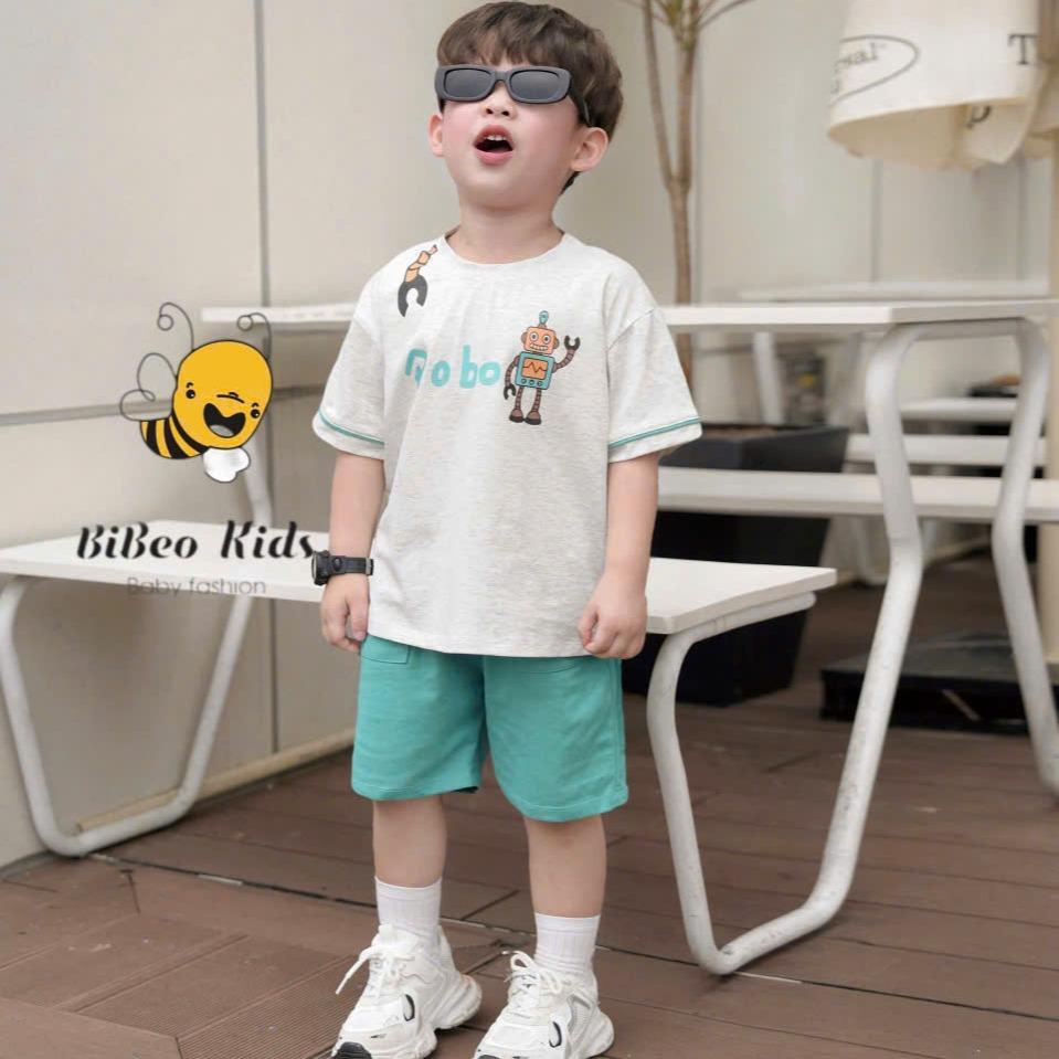 Bộ quần áo cộc tay IN ROBOT cho bé trai , Quần áo chất COTTON mềm thoải mái cho bé