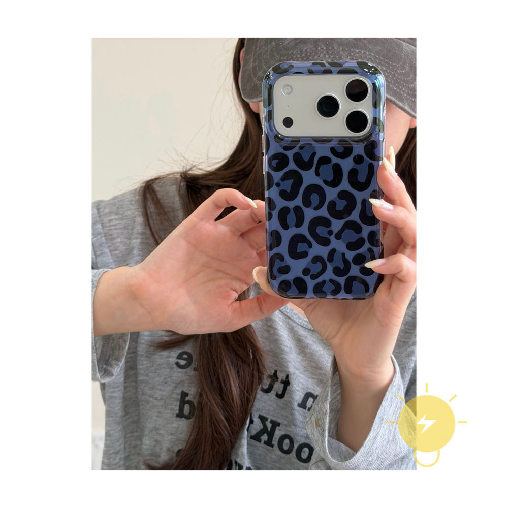 Phone Case For iPhone 17 Pro Max 16 15 TPU Leopard Print Blue Leopard Leopard Print Aesthetic Korean Cute