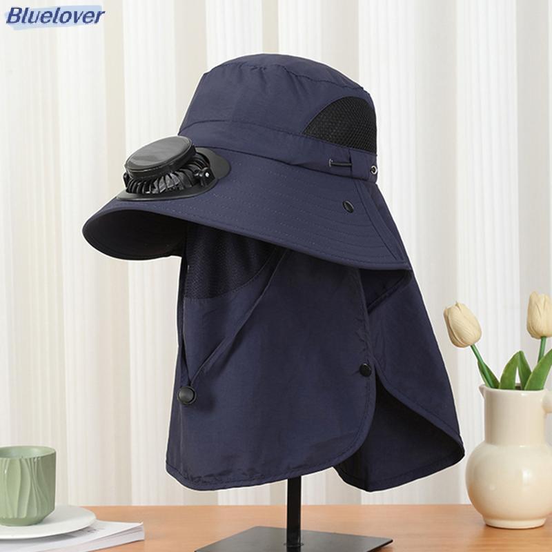 Mũ ngoài trời nam Bluelover có quạt bảng điều khiển năng lượng mặt trời Vành rộng chống tia cực tím Mũ chống nắng để làm vườn và câu cá mới