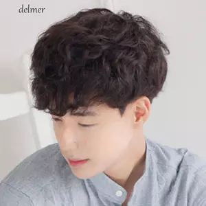 DELMER Nam Sóng Tóc Giả, Thời Trang Nâu Tóc Giả Xoăn Ngắn, Hộp Đêm Thanh Tóc Giả Phần Mở Rộng Tóc Đẹp Trai Tự Nhiên Nam Tổng Hợp Tóc Cosplay