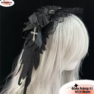 NORDICLIFE Quấn Đầu, Cosplay Lolita Tai Mèo Băng Đô, Nơ Ren Mũ Đội Đầu Nữ