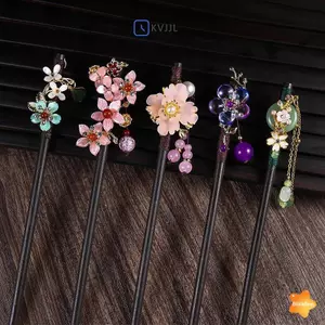 Kẹp tóc bằng gỗ cổ điển Sti Phong cách Trung Quốc Kẹp tóc hoa cuộn dây với sel Phụ kiện tóc nữ thanh lịch cổ điển mới