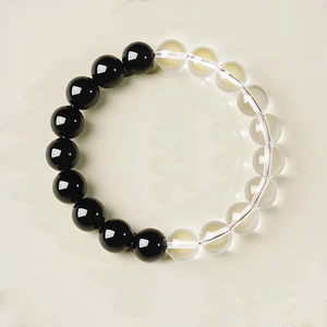 Vòng tay pha lê trắng Obsidian - Handmade Dân tộc Retro - Tùy chọn miếng đệm kích thước 6 / 8 / 10 / 12mm - Vòng tay đính cườm Unisex