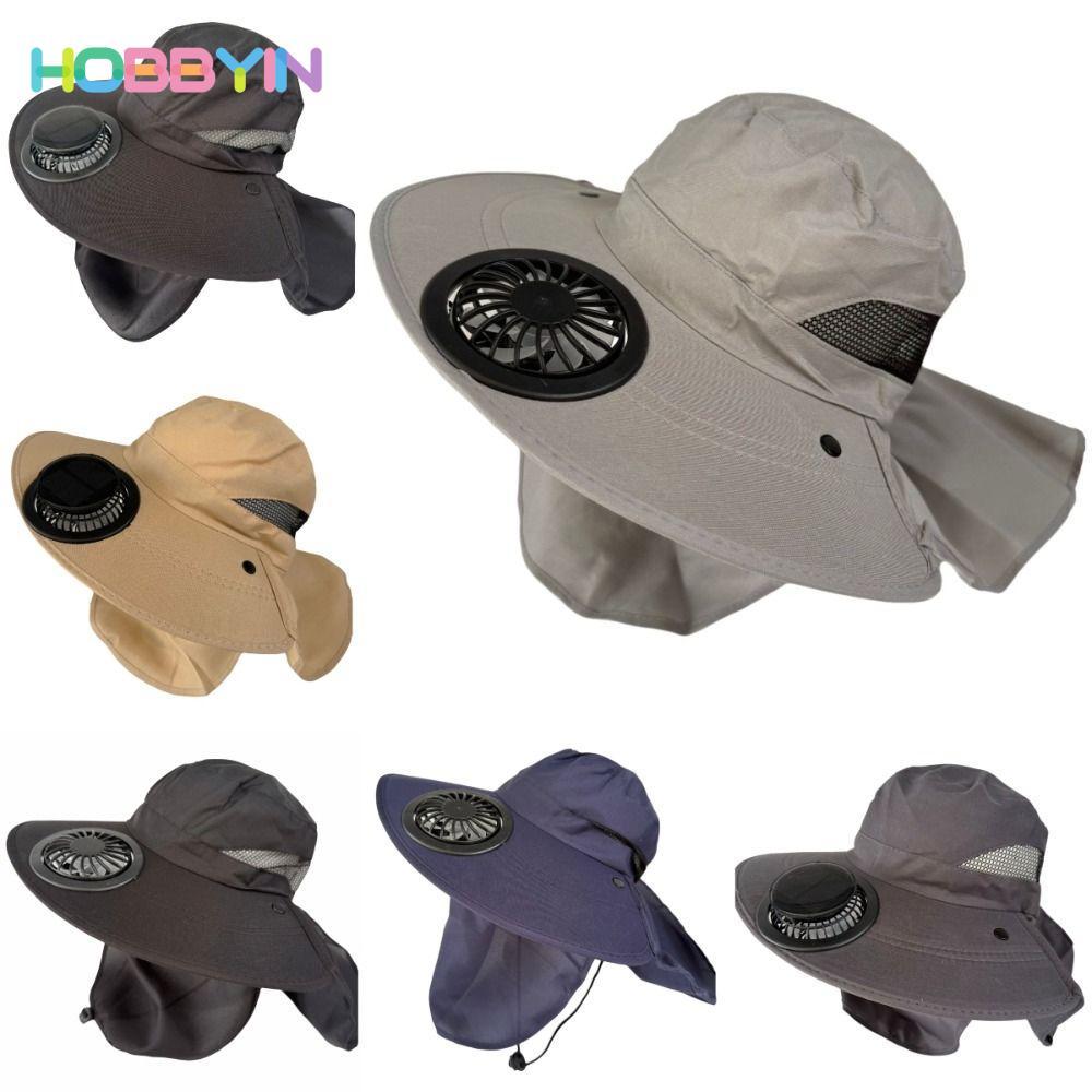 Mũ che nắng HOBBYIN, Mũ quạt chạy bằng năng lượng có thể sạc lại thoáng khí, Vành lớn có thể điều chỉnh Mũ câu cá lâu trôi Bãi biển
