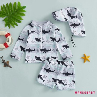 MG-Toddler Baby Boy Rash Guard Đồ bơi 3 chiếc Bộ in hình Zip Up Đồ bơi dài tay Áo quần short và mũ