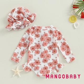 MG-Baby Bé Gái Đồ Bơi Tay Dài In Hoa Bikini Có Mũ Đồ Bơi Sơ Sinh Cho Tắm Mùa Hè