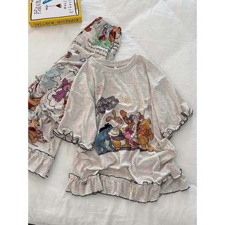 Phong Cách Hàn Quốc Dễ Thương Winnie the Pooh Hoạt Hình In Loungewear Niche 2026 Phong Cách Mới Ren Quần Ngắn Tay Bộ Đồ Ngủ Nữ 5.19