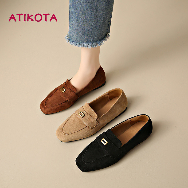Atikota Nữ Retro Loafers Tối Giản Khóa Kim Loại Trang Trí Đế Đế Mềm Thoải Mái Thường Ngày Đi Lại Giày Nữ