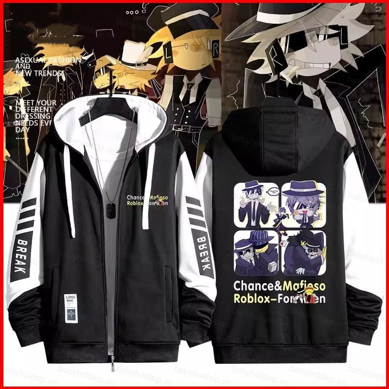 BS1 Roblox Forsaken hoạt hình anime dây kéo Áo khoác áo khoác Unisex Top SB1