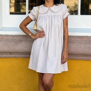 MAPLEPOET-Áo Mini Nữ Sọc / Chấm In Cổ Búp Bê Tay Ngắn Váy Babydoll Rời