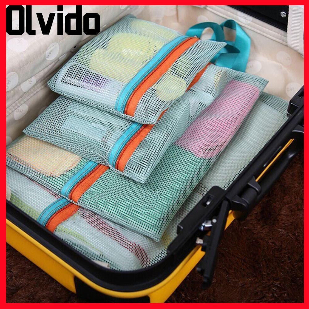 Túi đựng đồ du lịch OLVIDO 4 chiếc, thoáng khí có tay cầm Túi dây kéo lưới, Túi hành lý cầm tay dung tích lớn bằng Nylon