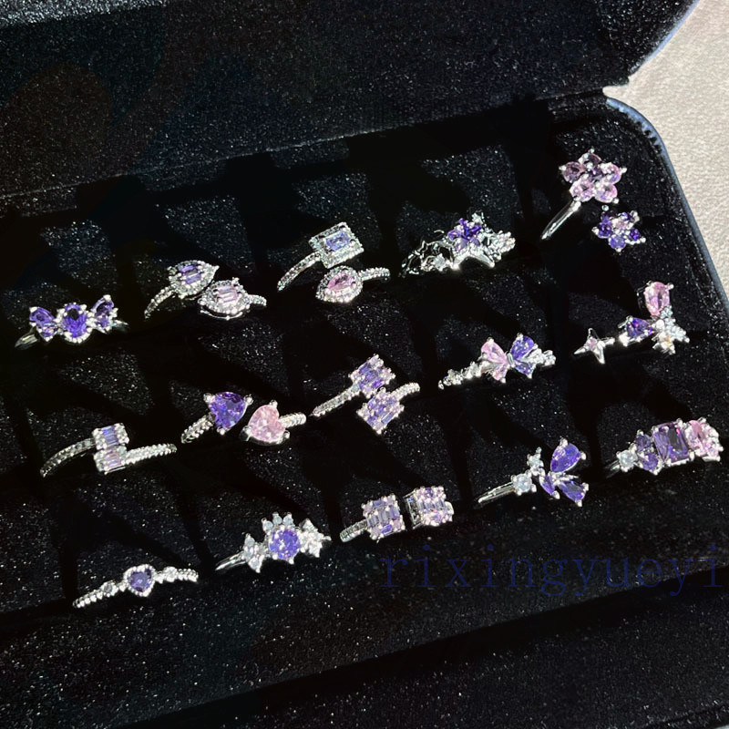 [RYX] Nhẫn bướm phong cách bé gái màu hồng sang trọng nhẹ nhàng màu tím ngọt ngào Nhẫn mở Zircon thời trang
