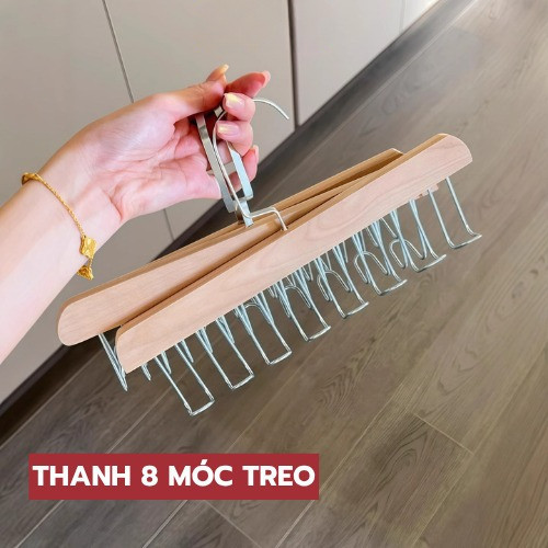 Móc Gỗ Treo Đồ Đa Năng , Treo Đồ Lót, Cà Vạt, Tất, Áo 2 Dây Inox Chống Gỉ, Sang Trọng