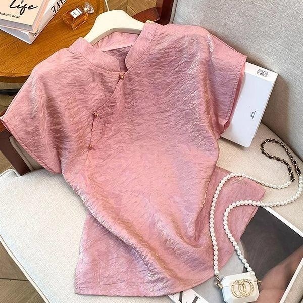 Áo sơ mi nữjacquard cổ đứng phong cách Trung Hoa, hợp mốt phương Tây cho mùa hè