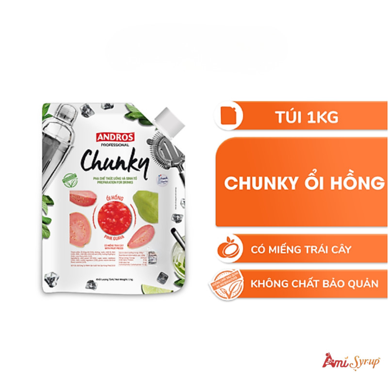 Mứt Trái Cây Chunky Andros Túi 1kg, Đặc Sắc Trái Cây Tự Nhiên, Hoàn Hảo Cho Pha Chế