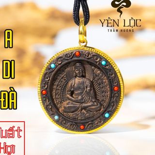 Mặt Trầm Indo Tròn - Bọc Vàng 8K - Trầm Hương Yên Lộc - Tặng kèm dây dù