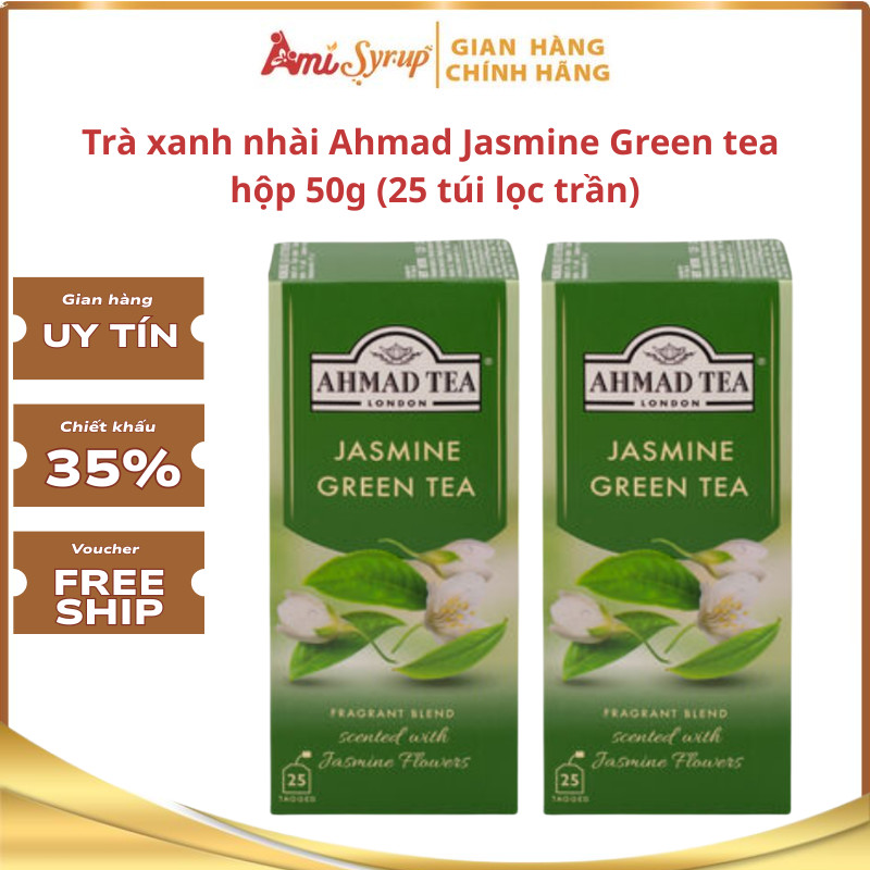 Trà Xanh Nhài Ahmad Jasmine Green Tea Hộp 50g (25 túi lọc trần), Thơm Đậm Vị Nhài