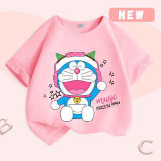 Áo thun ngắn tay in hình Doraemon một mặt dành cho bé gái, đa năng, thoải mái và thoáng khí, thích hợp mặc ngoài