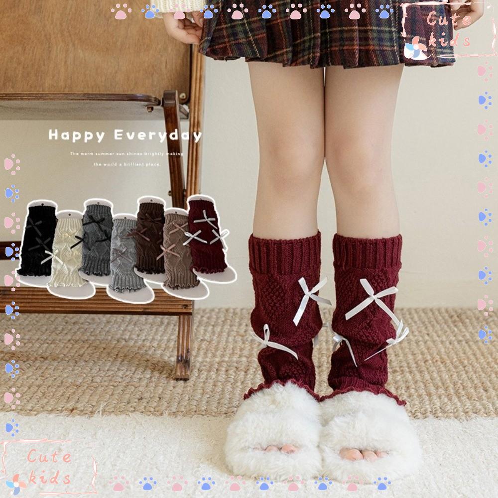 Tất giữa bắp chân TPKSF98, Ấm chân dày dệt kim, Tất cọc Lolita Harajuku màu trơn cho trẻ em
