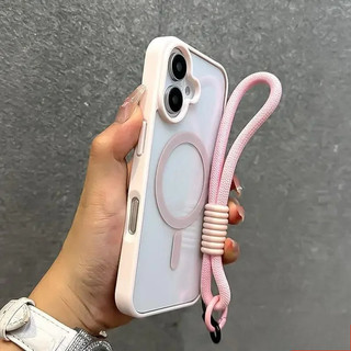 [Có dây buộc miễn phí] Vỏ sạc không dây từ tính Acrylic mờ sang trọng có dây buộc Tương thích cho iPhone 17 16 11 12 13 14 15 Pro Max 7 8 Plus XR XS Max