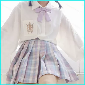 GN JK Đồng Phục Bộ Váy Xếp Ly Học Sinh Trung Học Nhật Bản Lưới Váy Mini Thủy Thủ Phù Hợp Với Áo Sơ Mi Tay Dài Nơ Loli