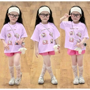 Set Bé Gái HỌA TIẾT BÉ GÁI 4 HELOKYTY TÍM BEGI K.Kid Bộ Mùa Hè Chất Cotton Mát Size 8-20kg M89