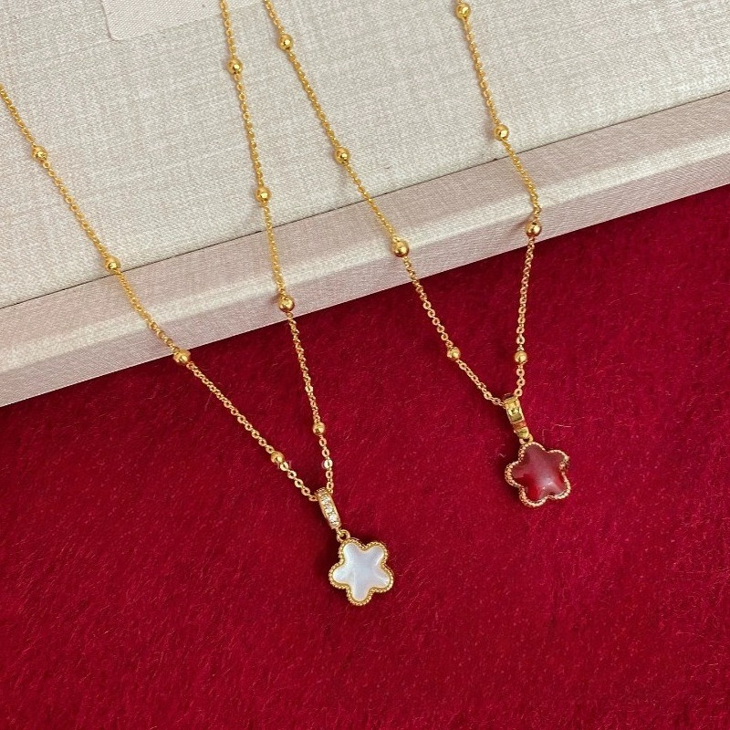 Vòng cổ hoa nhỏ hai mặt màu đỏ trắng đơn giản dành cho nữ Dây chuyền xương đòn sành điệu cao cấp