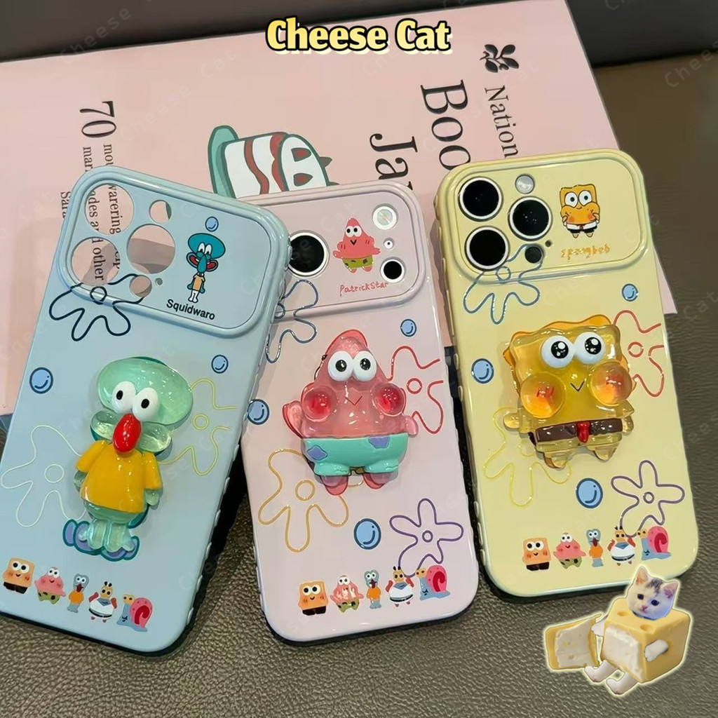 dễ thương Pha lê dễ thương Sponge cho iPhone 17 Pro Max 11 12 13 14 15 16 Plus Hình trái tim ở cạnh bên của ốp điện