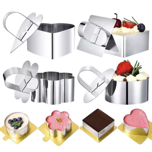 Mới 1 Bộ Khuôn Mousse Inox Hình Trái Tim Vuông Hoa Nướng Nhẫn Cho Bánh