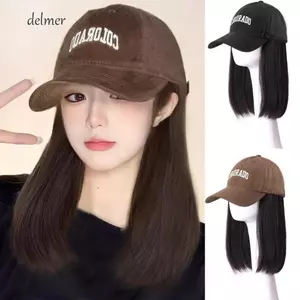 DELMER Bóng Chày Mũ Tóc Giả, Chịu Nhiệt Có Thể Điều Chỉnh Mũ Bóng Chày Tóc Giả, Thoáng Khí Tóc Nối Dài Mũ Chống Nắng Liền Mạch Thẳng Bob Tóc Ngoài Trời