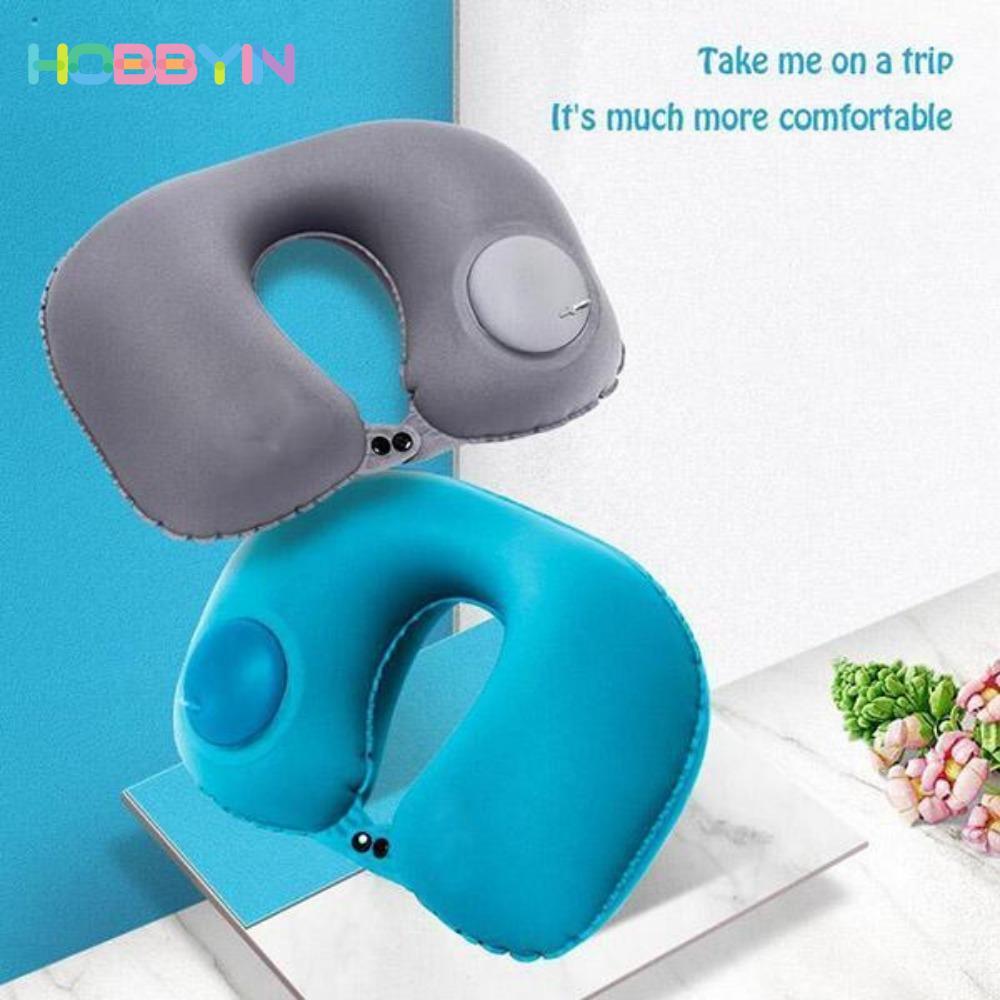 HOBBYIN Gối cổ bơm hơi HOBBYIN, Gối du lịch tựa đầu bơm hơi tự động, Máy ép hình chữ U di động để bơm hơi Gối cổ tử cung siêu nhẹ ô tô