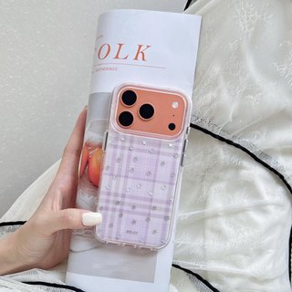 Ốp lưng cứng Tương thích với iPhone 13 14 14Pro 14ProMax 15 15Pro 15ProMax 16 16Pro 16ProMax 17 17Pro 17ProMax Ốp lưng họa tiết hình ngôi sao ca rô màu tím