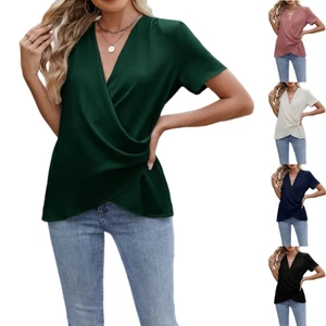 PCF * Áo sơ mi ngắn tay cổ chữ V có gân đan ruched bất đối xứng được trang bị thanh lịch