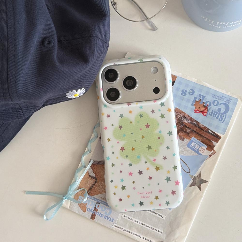 Ốp lưng cứng Tương thích với iPhone 15Pro 15ProMax 16 16Pro 16ProMax 17 17Pro 17ProMax Ốp lưng họa tiết cỏ ba lá hình ngôi sao đầy màu sắc