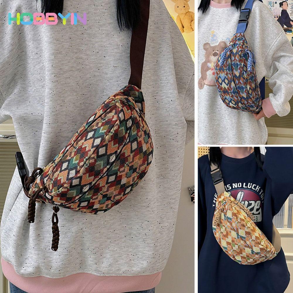 Túi đeo chéo Ngực HOBBYIN, Túi thắt lưng dung tích lớn nhẹ, Túi điện thoại di động Bohemia thông thường