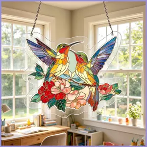 Suncatcher để treo cửa sổ 2D Acrylic đầy màu sắc với dây chuyền kim loại Hoa cửa sổ chim Suncatcher Trang trí cho mueadsyvn