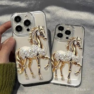 Ốp điện thoại trong suốt họa tiết in phẳng Diamond Horse Hot-bán chạy Thích hợp cho iPhone 17promax / 15promax / 14 / 13pro / 16pro / 12pro / 11 / xr / 14plus Vỏ chống sốc