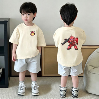 (Từ 2-12 tuổi) Áo thun ngắn tay 100% cotton cho bé trai, họa tiết hoạt hình (Zagu, Gundam), cổ tròn.
