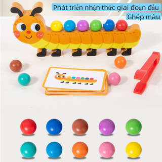 【BabyJoy】Đồ chơi gỗ kẹp hạt màu sắc,Phát triển khả năng phối hợp tay mắt,Đồ chơi Montessori phù hợp cho trẻ em