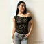 MAPLEPOET-Áo ren lệch vai Sheer See Through Slim Fit Áo thun không tay cổ thuyền